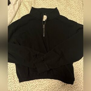 AE black cropped quarter zip crew neck